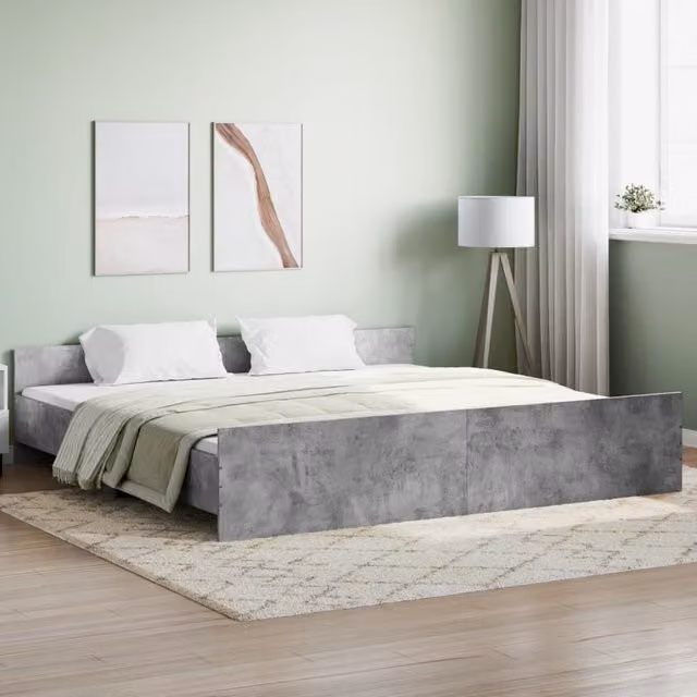 Berkfield Home Super King Bed Frame with Headboard and Footboard in Concrete Grey, W: 180 cm, L: 200 cm