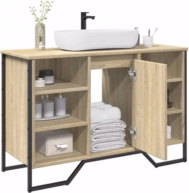 Berkfield Home Sonoma Oak Wall Mounted Bathroom Sink Cabinet, W/D/H: 91 x 35 x 60 cm