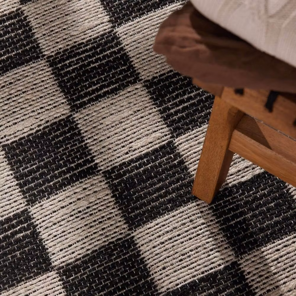 THE RUGS Rex Reversible Handloom Jute Checkerboard Rug in White and Black, W: 80 cm, L: 300 cm – 8