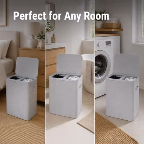 Gr8 Home Grey Double Laundry Hamper with Lid and Removable Bags – 3