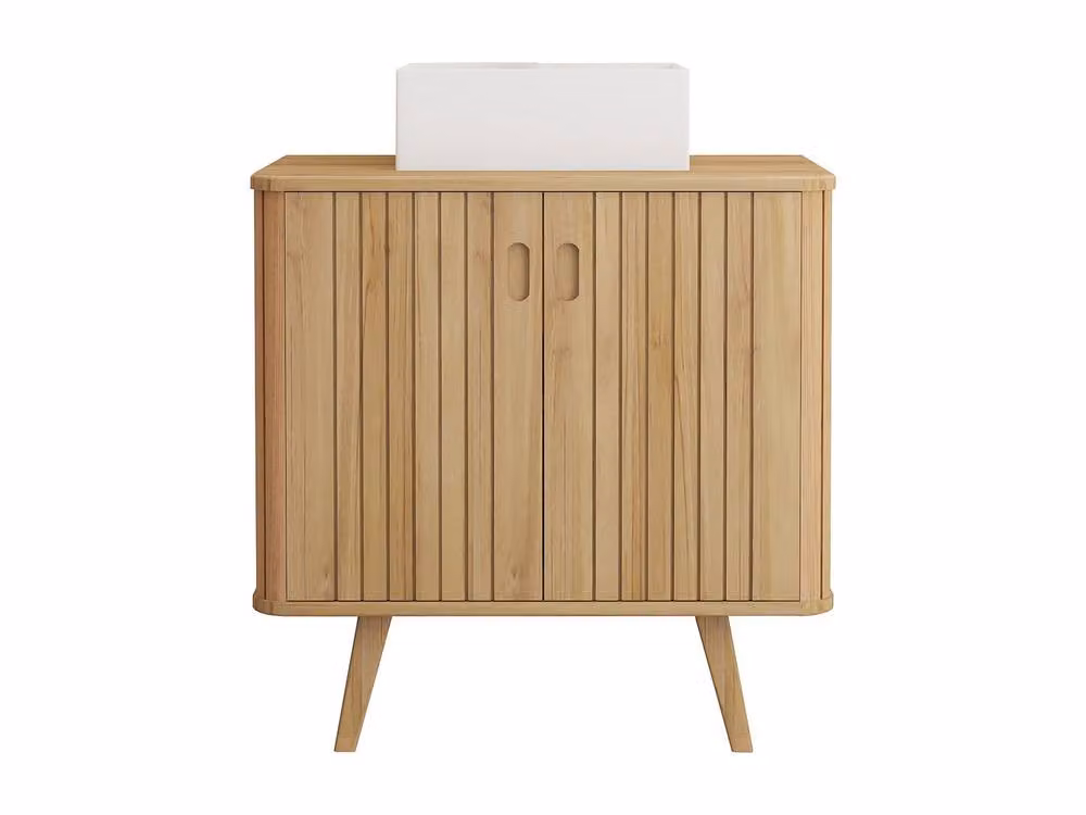 Vente-unique Freestanding Teak Bathroom Vanity Unit with Square Ceramic Countertop in Light Oak, W/D/H: 80 x 80 x 80 cm – 2