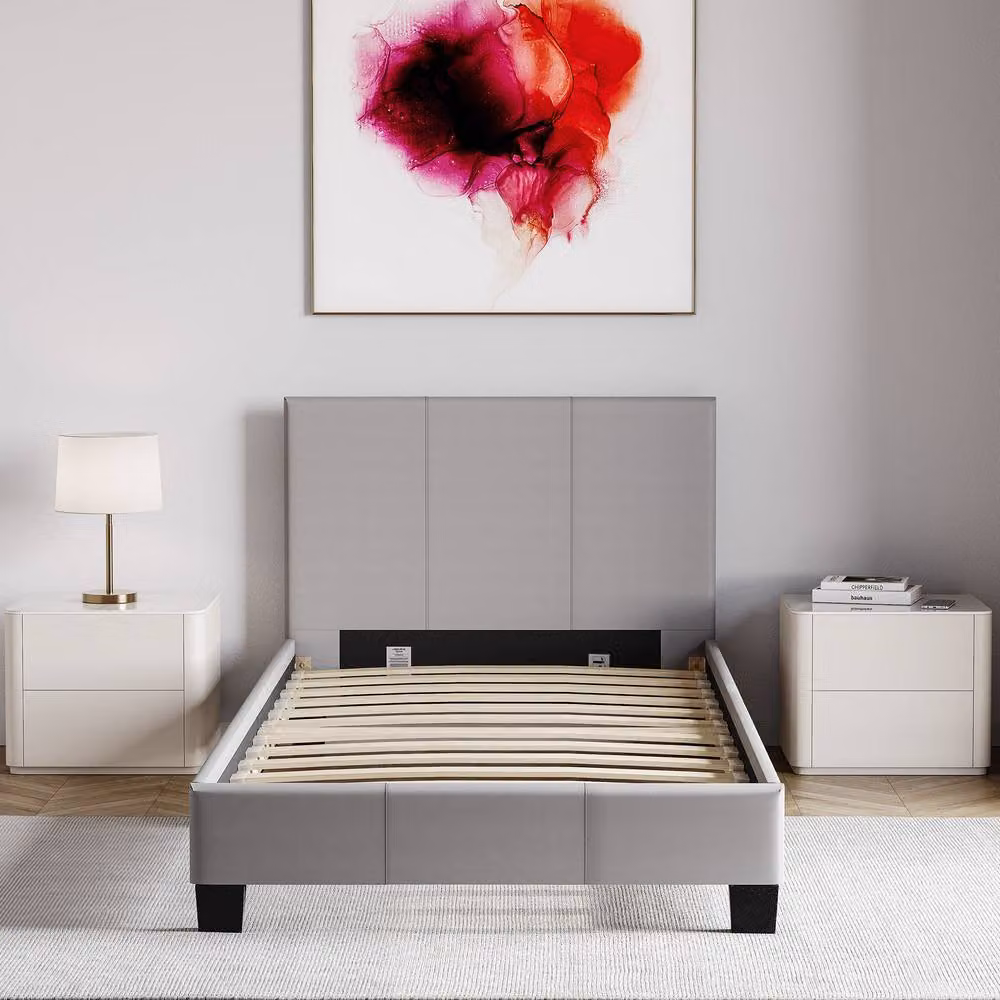 HD Designs Lisbon Single Upholstered Bed Frame with Storage in Grey – 5