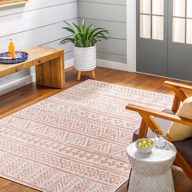 Livabliss Aegean-Global Round In- & Outdoor Rug in Green, Yellow, Pink and Brown, Diameter: 160 cm
