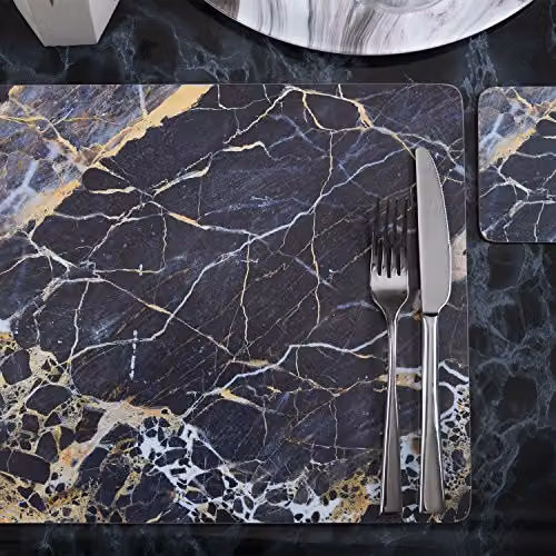 Creative Tops Navy Marble Premium Large Cork-Backed Placemats, Set of 4, Grey and Gold, W: 40 cm, D: 29 cm – 2