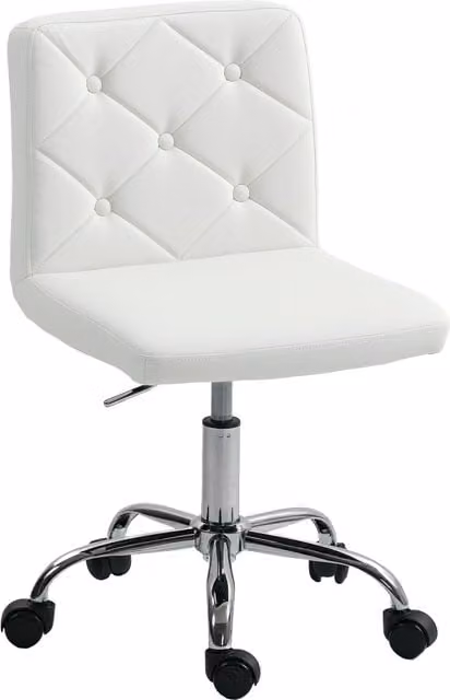 HOMCOM White PU Leather Armless Office Chair, Modern Swivel Task Chair with Adjustable Height and Castors