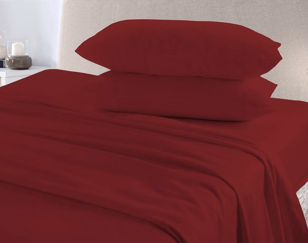 Homes-Linen Red Plain Reversible Flannelette Duvet Cover and Pillowcase Set – 2