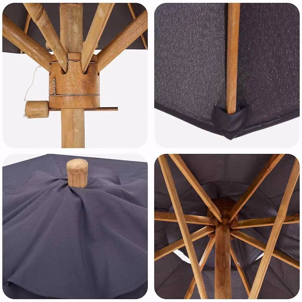 Berkfield Home Modern Garden Parasol in Anthracite Grey with Bamboo Wood, W: 230 cm, D: 217 cm – 4