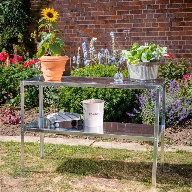 Primrose 2 Tier Essential Greenhouse Garden Staging Galvanised Steel Shelving, Silver, Width: 118 cm – 1