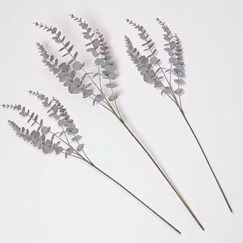 HOMESCAPES Set of 3 Artificial Eucalyptus Stems in Green and Grey, 71 cm Height