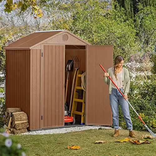 Keter Darwin Outdoor Apex Double Door Garden Storage Shed, Brown Wood Look, W/D/H: 183 x 122 x 221 cm – 2