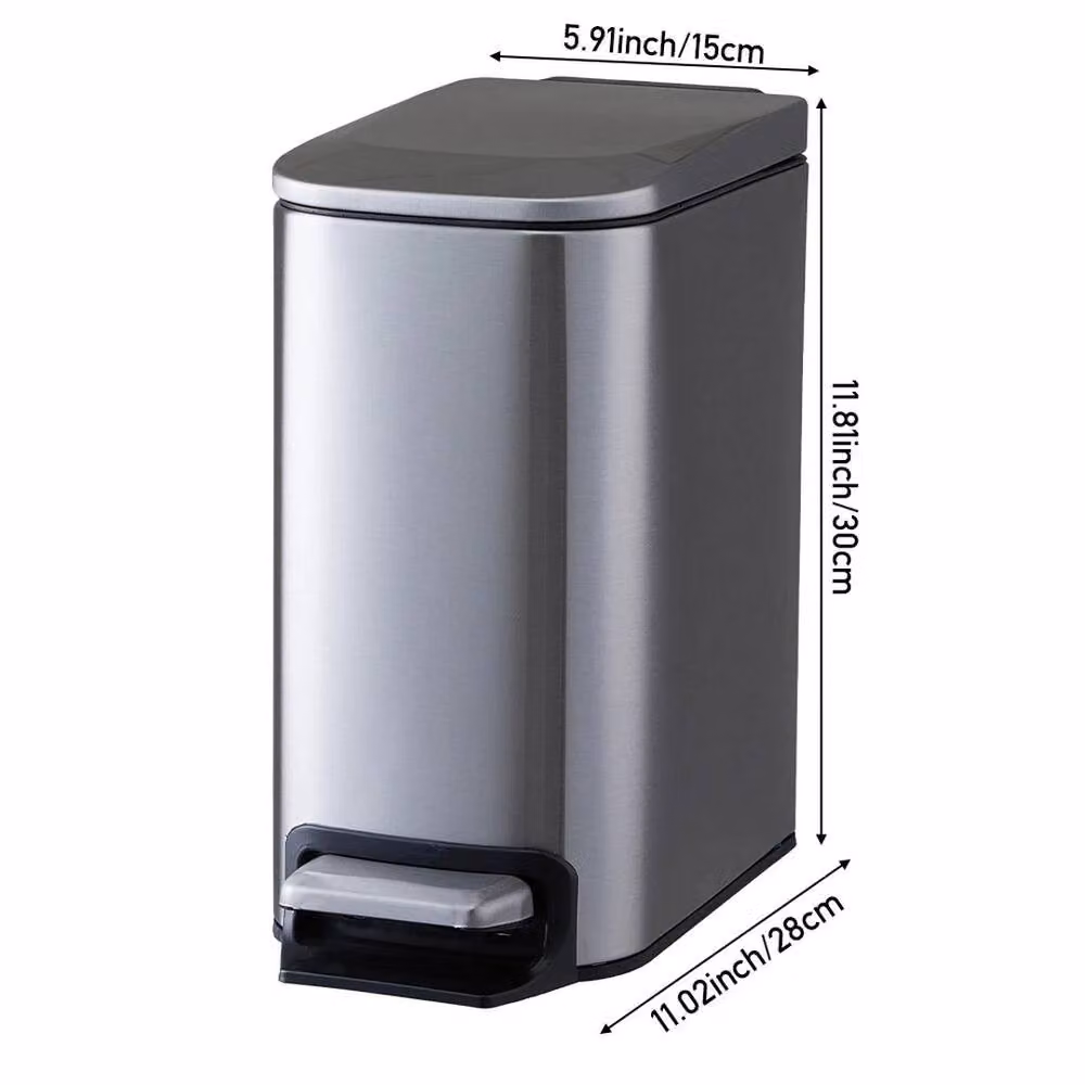 KORVIXA Silver Stainless Steel Pedal Bin with Removable Inner Bucket, 6L – 2