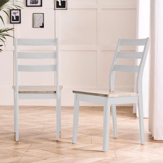 FurnitureboxUK Lynton Set of 2 Mid-Century Solid Rubberwood Dining Chairs in White