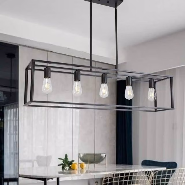 FORGEVIO Industrial Metal Linear Chandelier Light in Black