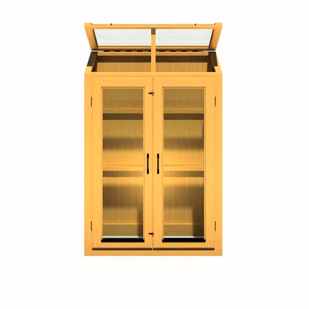 Shires Heydon 3 x 2 Double Door Timber Lean-to Greenhouse with Tempered Glass in Brown, W: 105 cm, D: 59 cm, H: 157.7 cm – 2
