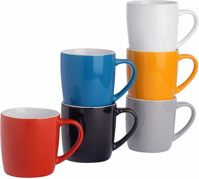 Argon Tableware Set of 6 Multicolour Stoneware Coffee Mugs, 350ml