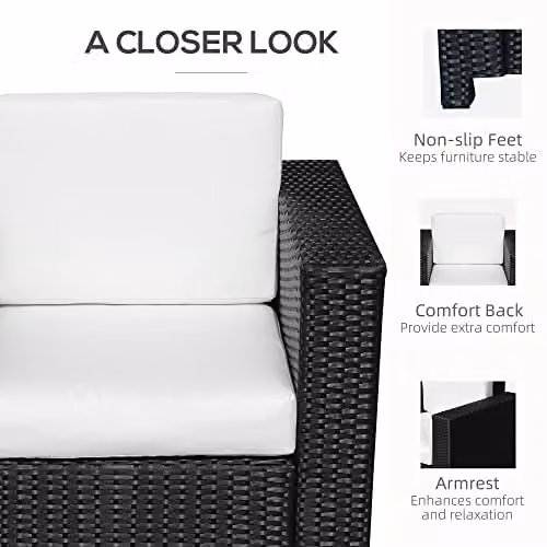 Outsunny Black and Grey Rattan Garden Armchair with Cushions – 5