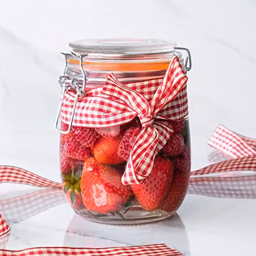 Argon Tableware Set of 6 Transparent Glass Storage Jars with Clip Lids and Heart Labels, 0.75 l – 4