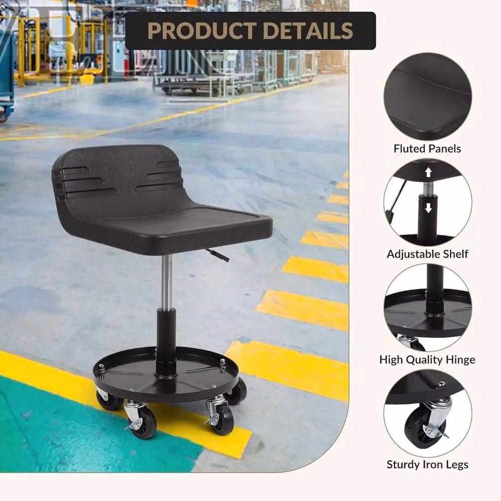 VOGREX Adjustable Rolling Stool Creeper Trolley with Castors in Black – 2