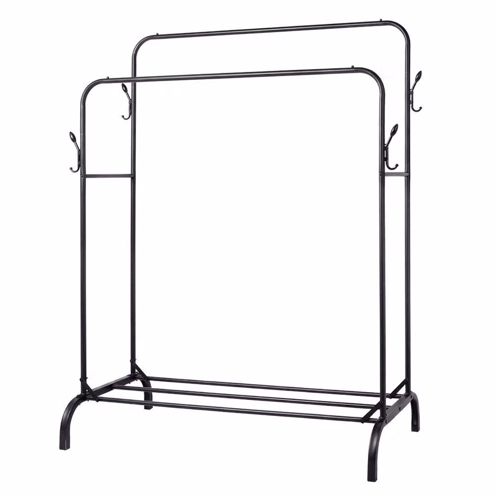 Levede Heavy Duty Carbon Steel Clothes Rail with 2 Rods and Shelf in Matt Black – 2