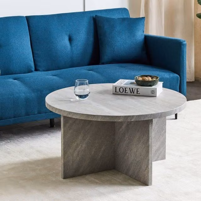 Wyld and Coco Grey Round Stone-Veneer MDF Coffee Table W: 80 cm, D: 80 cm, H: 42 cm – 1