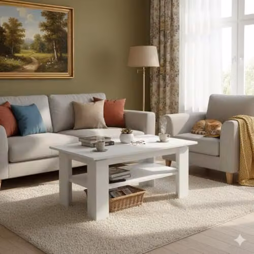 Mobelix Shefa Line Element 900 Coffee Table in White with Open Shelf and Wood Finish – 3