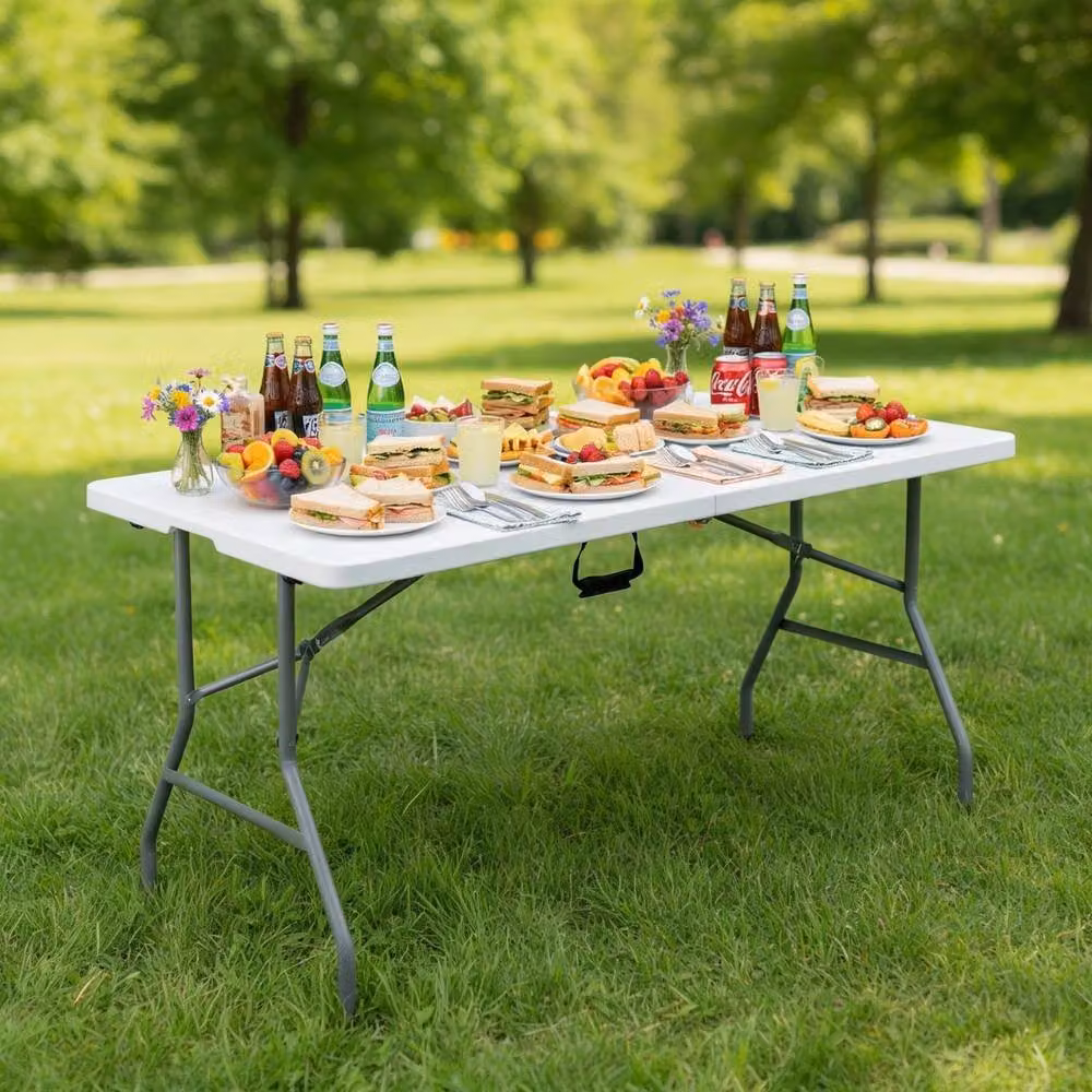 VOGREX Heavy Duty Folding Trestle Table in White, W: 152.4 cm, H: 74.0 cm – 2