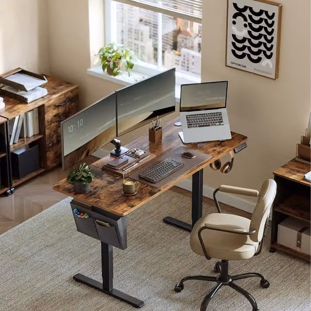 VASAGLE Electric Standing Desk with Adjustable Height, Bronze and Brown, W: 120 cm, D: 70 cm