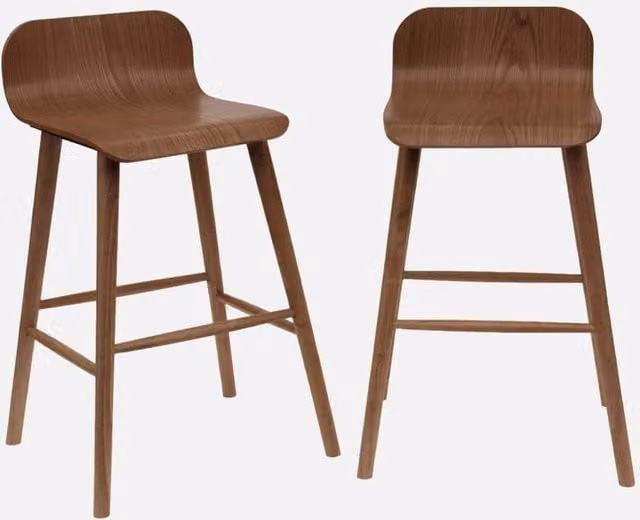 sweeek Set of 2 Scandinavian Rubberwood Bar Stools in Dark Brown