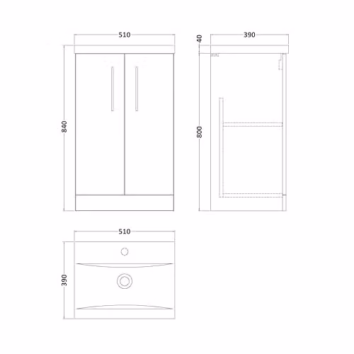 Balterley Floor Standing Bathroom Vanity Unit with Basin, 2 Soft Close Doors and Chrome D Shape Handles, Charcoal Black, W: 51 cm, D: 39 cm, H: 84 cm – 3
