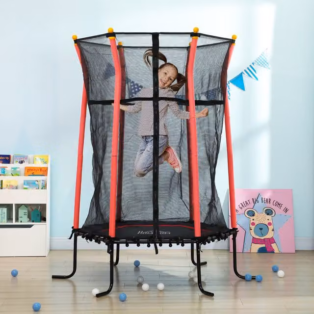 HOMCOM Kids Mini Trampoline with Safety Net in Red