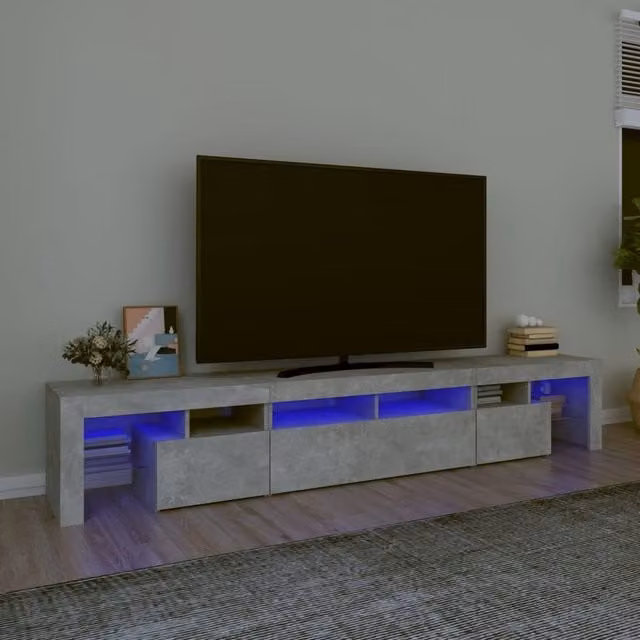 Berkfield Home Modern TV Cabinet with Integrated LED Lights in Concrete Grey, W: 230 cm, D: 36.5 cm, H: 40 cm