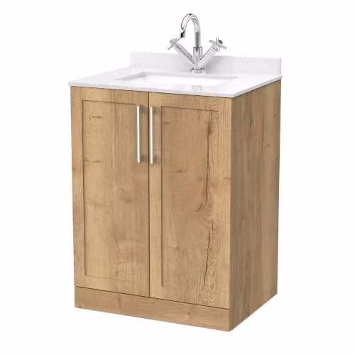 Balterley Stonnall Traditional Floor Standing 2 Door Vanity Unit with Marble Top and Basin in Autumn Oak