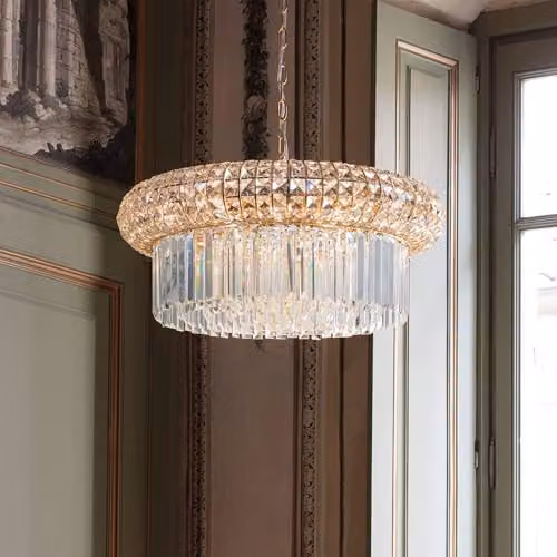 Netlighting Nabucco Crystal and Metal Indoor Pendant Lamp, Gold/Brass with Transparent Accents, 12 x E14 Lights – 3