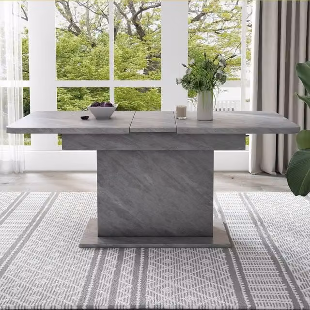 ModernLuxe Extendable Rectangular Dining Table with Storage in Grey