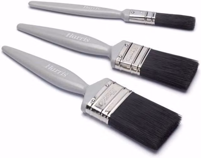 Harris Essentials Gloss Paint Brush Set of 3 for Solvent Based Paints in White and Grey