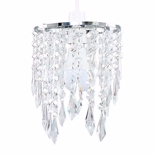 MiniSun Chrome Chandelier with Transparent Crystal Jewel Effect Droplets, Shade Width: 16 cm