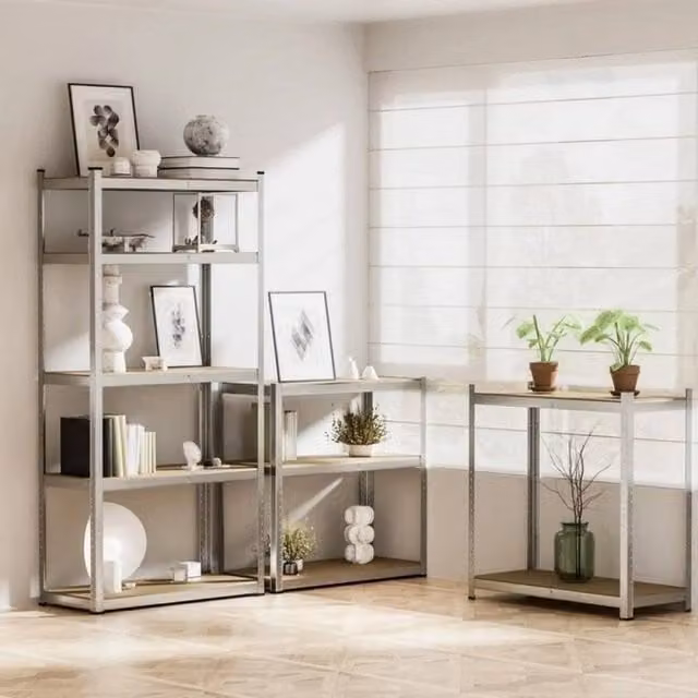 VOGREX 5-Tier Metal and MDF Storage Shelving Unit in Silver, H 180 x W 90 x D 40 cm