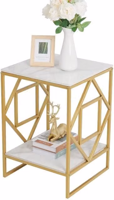 NESTLUNE Modern White Ceramic and Metal Coffee Table with Square X-Frame Design