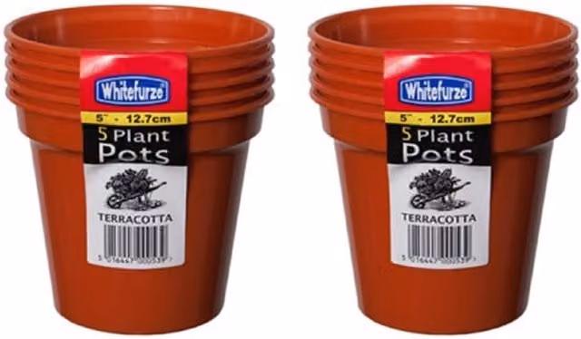 Whitefurze 5 Medium Plastic Seed Pots in Terracotta Colour, Diameter: 12.7 cm