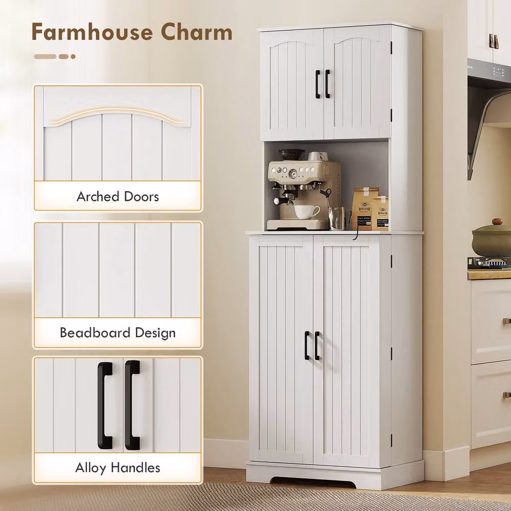 HOMCOM Modern White Tall Storage Cabinet with Hinged Doors and Open Shelves – 3