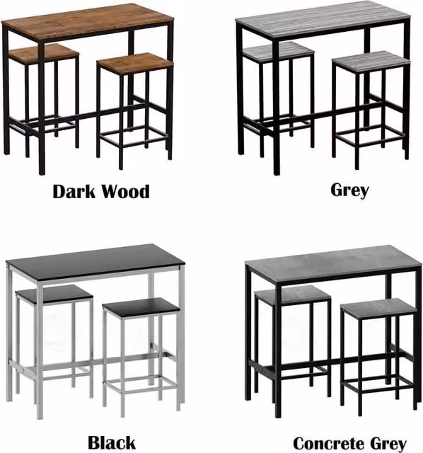 NESTLUNE Modern Brown Wood Bar Table and 2 Stool Set for Kitchen and Dining Rooms W/D/H: 100 x 15 x 15 cm – 1