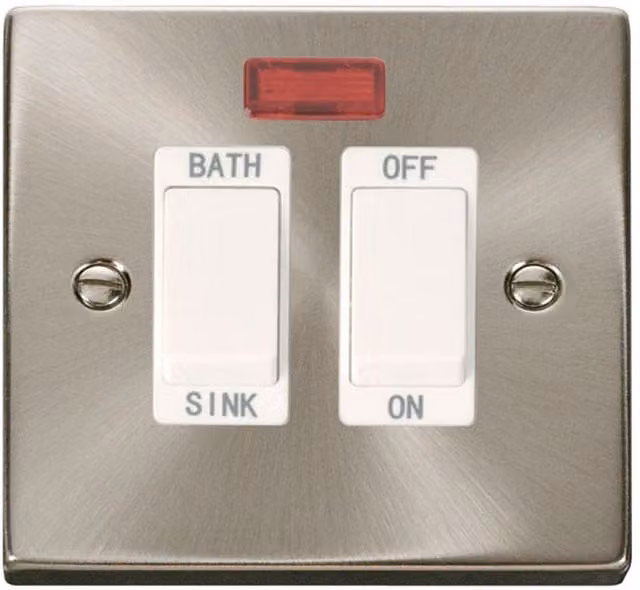 SE HOME 20A DP Sinkbath Switch with Satin Brushed Chrome Plate and White Surface