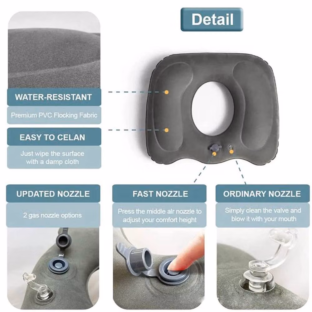 KORVIXA Grey Velours Donut Seat Cushion, Large Contoured Breathable Tailbone Pillow, W/D: 120 x 90 cm – 5