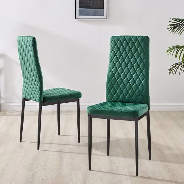FurnitureboxUK Set of 6 Milan Velvet Dining Chairs in Green with Black Legs
