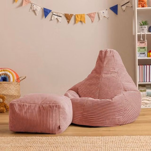 icon Dalton Kids Cord Bean Bag and Footstool Bundle in Pink