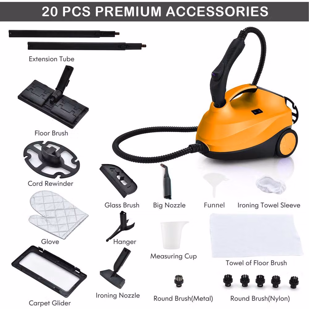 Costway 2000W Portable Handheld Steam Cleaner in Orange with 20 Accessories and 1.5L Tank – 9