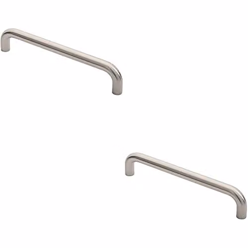 Loops 2 Pack Round D Bar Pull Handles in Brushed Satin Stainless Steel, Silver, 300mm Fixing Centres