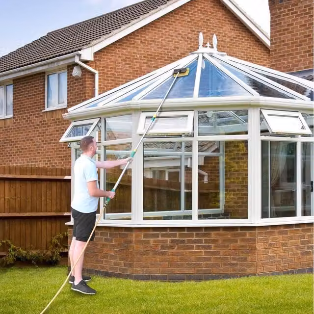 FLAVORA Silver 10ft Water Fed Telescopic Window Cleaning Pole with Squeegee and Telescopic Handle