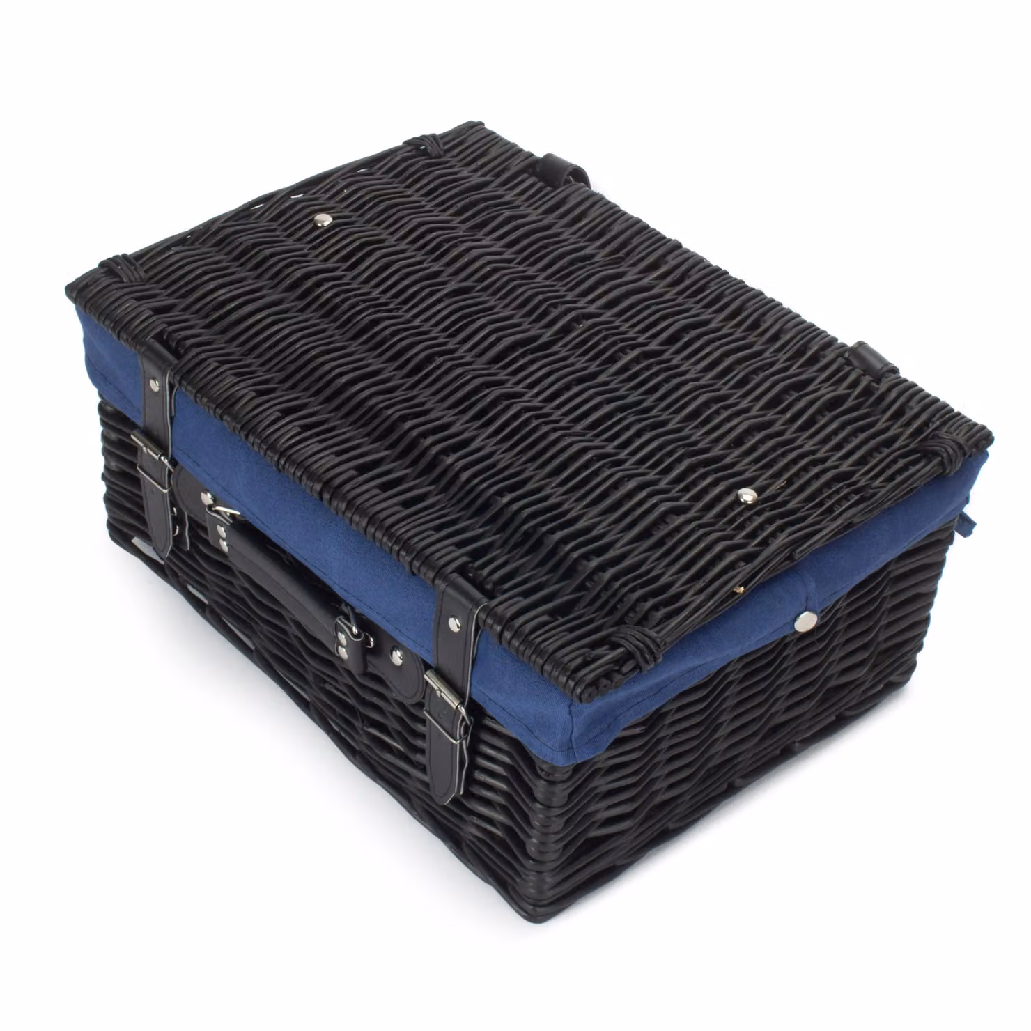 Red Hamper Picnic Basket with Blue Lining and Black Wicker Finish – 2