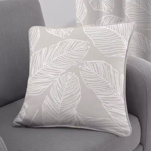 Fusion Matteo Hand Drawn Leaf Print Filled Cushion in Beige, 43 x 43 cm